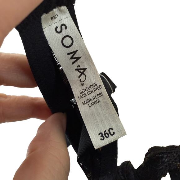 Soma Black Sensuous  Lace Unlined Bra Womens 36C - Picture 4 of 6